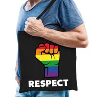 Regenboog respect gaypride tas zwart katoen   - - thumbnail