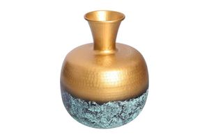 Handgemaakte decoratieve vaas ABSTRACT ORIENT 40cm goud rond metaal patina - 43511