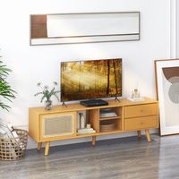 Bamboe TV-Meubel voor TV's tot 65 Inch 2-In-1 TV-Kast & Opbergkast Lengte 140 cm Klein Kastje in Natuurlijke Stijl