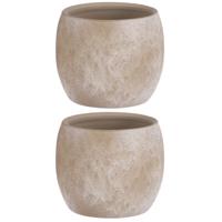 Mica Decorations Bloempot - 2x stuks - creme stone - mat - keramiek - 14 x 12 cm