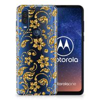 Motorola One Vision TPU Case Gouden Bloemen