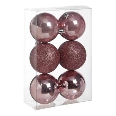 Cosy & Trendy Kerstballen - 6x st - roze - 8 cm - kunststof - kerstversiering