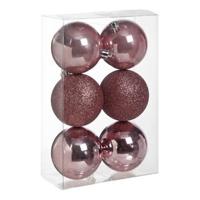 Cosy & Trendy Kerstballen - 6x st - roze - 8 cm - kunststof - kerstversiering Cosy & Trendy Kerstballen - 6x st - roze - 8 cm - kunststof - kerstversiering