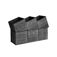 Opbergdozen set van 6 van non-woven stof met handvat, Zwart gevlekt / 33 x 33 x 33 cm