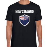 Nieuw Zeeland landen supporter t-shirt met Nieuw Zeelandse vlag schild zwart heren