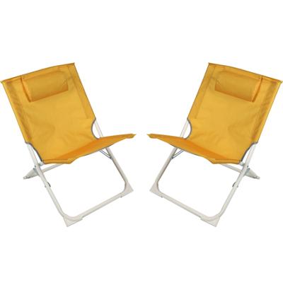 Sunnydays camping/strand stoel - 2x - aluminium - inklapbaar - geel - 49 x 62 x 61 cm