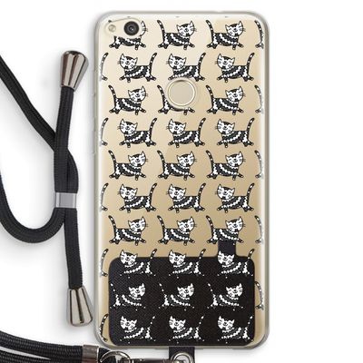 Zwarte poes: Huawei Ascend P8 Lite (2017) Transparant Hoesje met koord