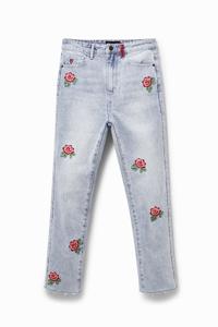 Gebloemde straight cropped jeans - BLUE - 36