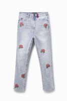 Gebloemde straight cropped jeans - BLUE - 36