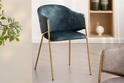 Design Stoel NOBLESSE petrol fluweel goud verchroomd metalen frame - 47581
