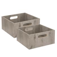 5five Opbergmand/kastmand van hout - Set van 2x stuks - grijs - 14 Liter - 31 x 31 x 15 cm - Opbergb