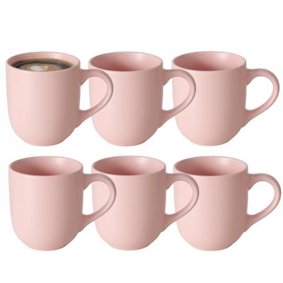 Koffiemokken Paris - 6x stuks - Keramiek - pastel roze - 300 ml - 8 x 10 cm