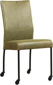 Olijfgroene leren moderne eetkamerstoel Comfort - poot rond zwart met wiel - Vintage Leer Olive (olijfgroen leer)