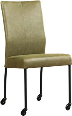Olijfgroene leren moderne eetkamerstoel Comfort - poot rond zwart met wiel - Vintage Leer Olive (olijfgroen leer)