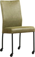 Olijfgroene leren moderne eetkamerstoel Comfort - poot rond zwart met wiel - Vintage Leer Olive (olijfgroen leer)