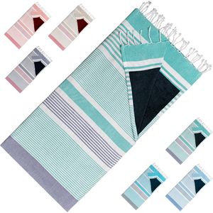 Arowell strandlaken - Trendy strandhanddoek - 2 lagen bescherming tegen zandhitte - 170 x 90 cm - Turquoise-navy