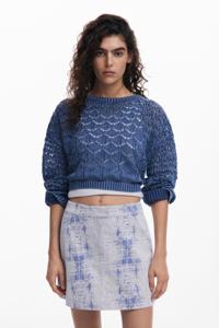 Opengewerkt cropped trui - BLUE - M