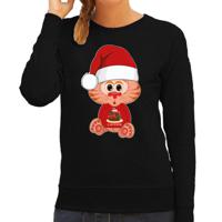 Foute Kersttrui/sweater voor dames - all I want - taart - zwart - kerst poes - cadeau - thumbnail