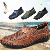 Voor heren Instappers en instappers Leren sandalen Handgemaakte schoenen Comfortabele schoenen Dagelijks Vliegende weven Ademend Zwart Blauw Bruin Zomer Lightinthebox