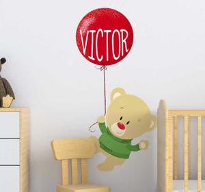 Muurstickers kinderkamer beertje met naam ballon
