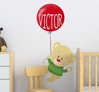 Muurstickers kinderkamer beertje met naam ballon - thumbnail