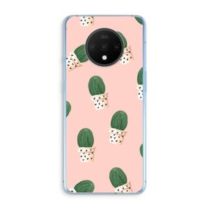 Cactusprint roze: OnePlus 7T Transparant Hoesje