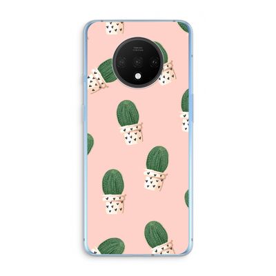 Cactusprint roze: OnePlus 7T Transparant Hoesje