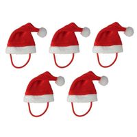 5x Mini kerstmutsen met bandje voor mini knuffeldieren of kleine poppen   - - thumbnail