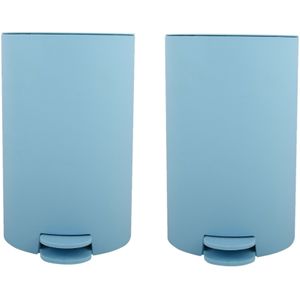 Prullenbak/pedaalemmer - 2x - kunststof - lichtblauw - 3 liter - 15 x 27 cm - Badkamer/toilet