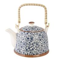 Clayre & Eef Theepot met Filter 700 ml Blauw Keramiek Rond Bloemen