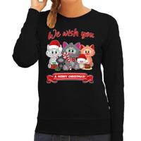 Foute Kersttrui/sweater voor dames - We wish you - zwart - kerst katjes - kerst cadeau