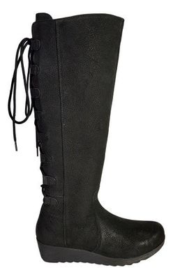 Akins   - Laarzen met Extra Brede Schacht - Zwart / Leder - Dameslaarzen Maat 44 - JJ Footwear