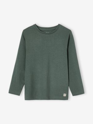 Personaliseerbare gekleurd T-shirt voor jongens met lange mouwen groengrijs
