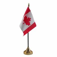 Vlag Canada tafelvlaggetje - 10 x 15 cm - met gouden standaard - Hoogte 27 cm