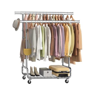 Kledingrek op wieltjes voor zware lasten en flexibel gebruik, zilver / 2 roedes