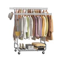 Kledingrek op wieltjes voor zware lasten en flexibel gebruik, zilver / 2 roedes