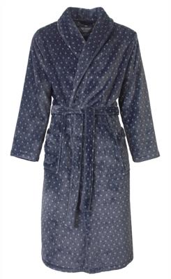 Heren Fleece Badjas - Blue Dots - Warme winter ochtendjas
