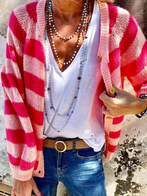 Plus size Casual Striped Sweater coat Plus size Casual Striped Sweater coat