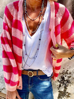 Plus size Casual Striped Sweater coat - thumbnail