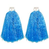 2x Stuks cheerball/pompom blauw met ringgreep 33 cm