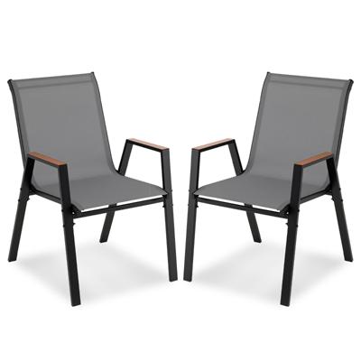 Tuinstoelen Set van 2 Stapelbare Stoelen met Hoge Rugleuning van Ademend Teslin-Weefsel tot 180 kg Grijs/Zwart-Grijs