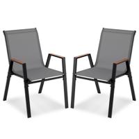 Tuinstoelen Set van 2 Stapelbare Stoelen met Hoge Rugleuning van Ademend Teslin-Weefsel tot 180 kg Grijs/Zwart-Grijs