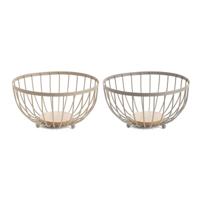 Fruitschaal Home ESPRIT Beige Roze Metaal Rubberwood 25 x 25 x 13 cm (2 Stuks)