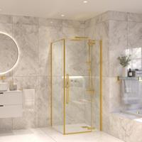 Douchecabine Sanivo Tira Met Vast Paneel Helder Glas Met Montagesets Geborsteld Messing Goud