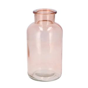 DK Design Bloemenvaas melkbus fles - helder glas zachtroze - D10 x H20 cm - Vazen