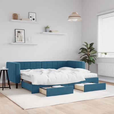 Slaapbank met onderschuifbed en lades 80x200 cm fluweel blauw