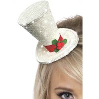 Mini hoge hoed wit op diadeem - thumbnail