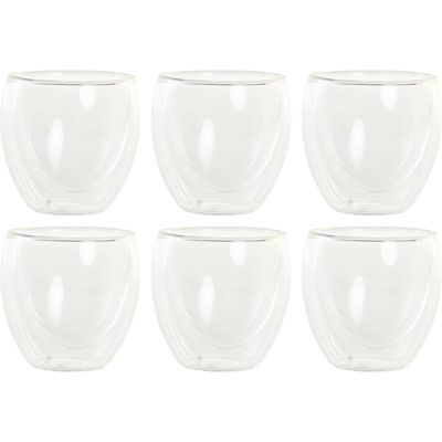 Koffieglazen/theeglazen dubbelwandig - set 6x - espresso glazen - 100 ml