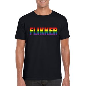 Gay shirt Flikker in regenboog letters zwart heren 2XL  -
