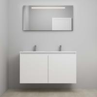 On-Line Badkamermeubelset - 120 cm - Bouwpakket - Greeploos 2 Deuren - Acryl Wastafel - 2 Kraangaten - Spiegel met LED-Verlichting - Hoogglans Wit